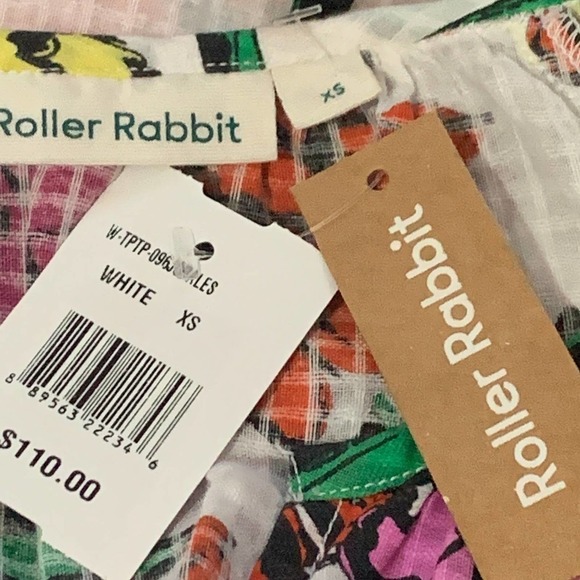 Roller Rabbit Jorales Lucy Top Iris Floral Red Purple Yellow Green, X-SMALL NWT - Picture 8 of 12
